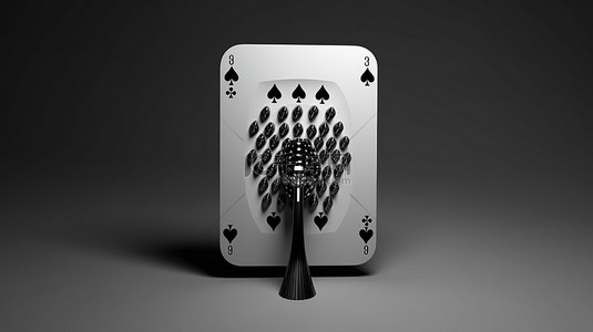 心桃背景图片_现代黑白黑桃杰克扑克牌与 3D 渲染插图