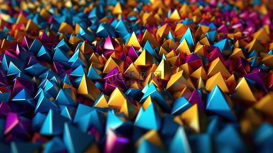 抽象运动动画中彩色三角形的生动 3D 插图