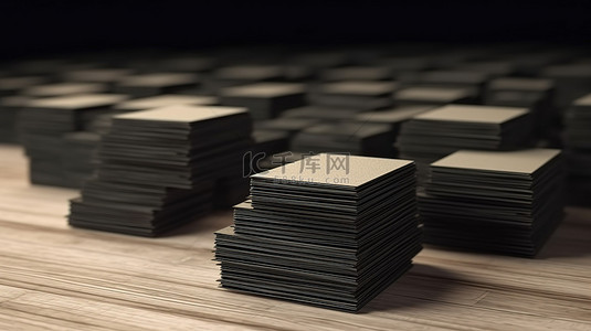 用于企业品牌推广的一叠黑色工艺纸板名片的 3D 渲染