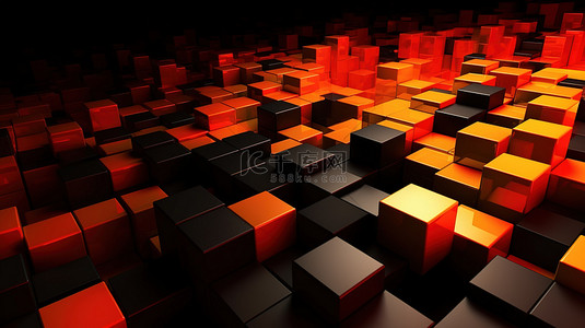 红色橙色黄色和黑色 3d 背景中的抽象立方体
