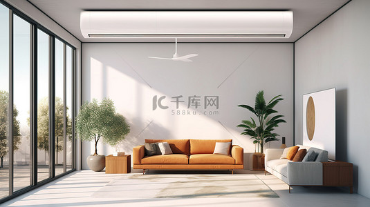 空调背景背景图片_3D 渲染的现代且光线充足的空调室内空间插图