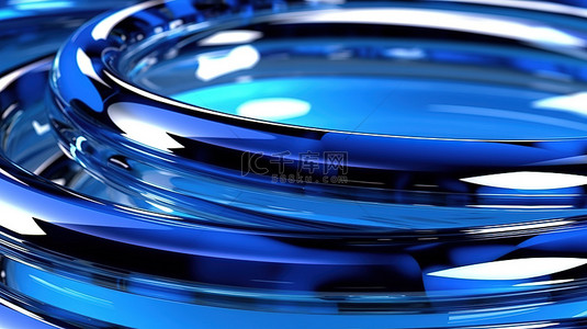 难的背景图片_3D 渲染的抽象插图中的蓝色玻璃半环