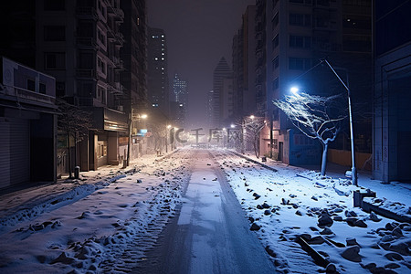 城市的冬天背景图片_城市街道上的冰雪