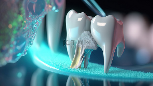 概念性 3d 渲染牙齿清洁和防止腐烂与美白效果