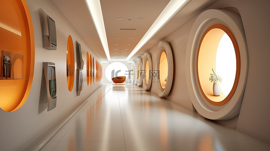 科幻设计背景图片_室内走廊设计概念的未来派 3D 渲染