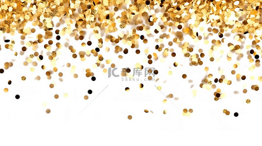 白色背景上闪闪发光的金色五彩纸屑是圣诞节和新年派对的完美装饰 3D 渲染和隔离
