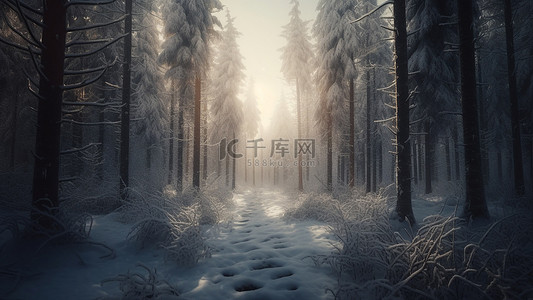 雪场背景图片_雪地森林清晨背景