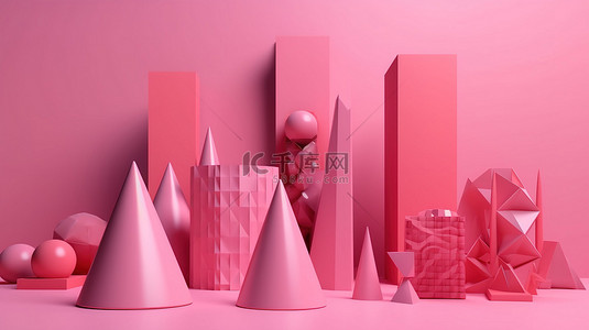 海报圆圈背景图片_粉红色背景装饰着抽象的 3D 几何形状