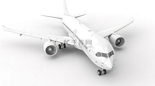 白色飞机背景图片_在白色背景上以 3d 形式描绘的白色飞机