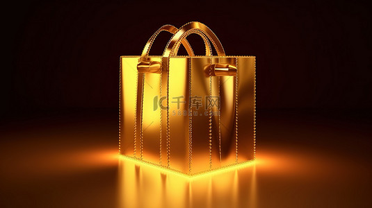 镀金购物袋和手推车 3D 奢华渲染
