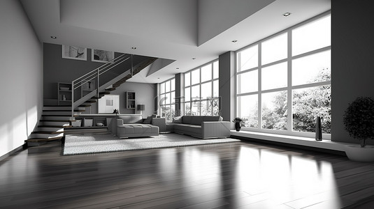 时尚现代的家居室内 3D 渲染灰色配色方案与修复更新