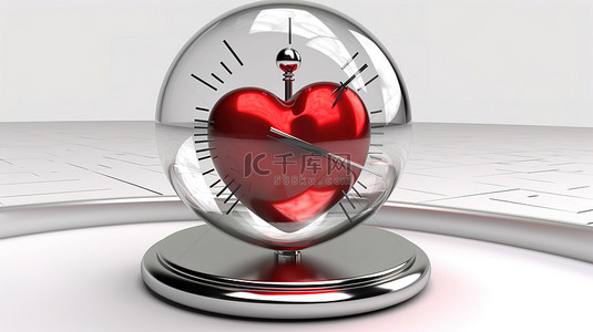 在模糊背景下的背景图片_带有心脏的天文钟是快速爱情的象征，在白色背景下以 3D 渲染