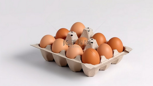 白色背景纸盒中鸡蛋的 3D 渲染，用于您的食物内容