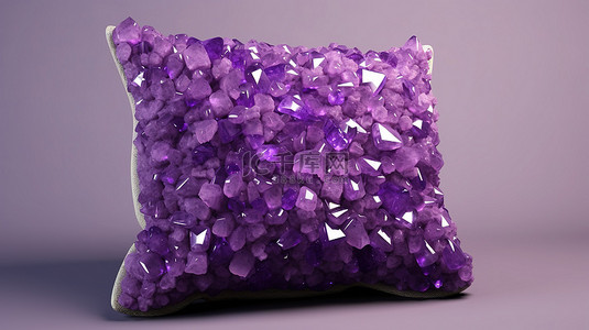 以紫水晶宝石为特色的坐垫设计的 3D 渲染