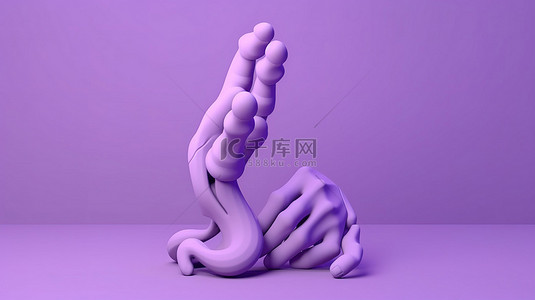 人物对象背景图片_紫色背景具有 3D 卡通人物，手灵活无骨