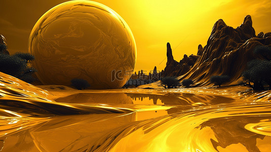 3d 中的外星世界 一个黄色的外星行星