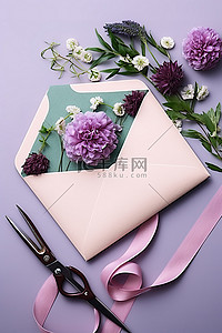 信封丝带背景图片_一个珠地口袋信封，信封上开着鲜花和荆棘