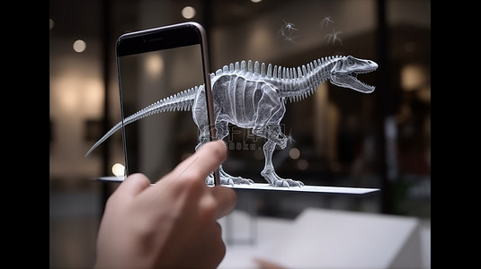 教育手机背景图片_增强现实教育手机显示屏通过 3D 投影让恐龙栩栩如生