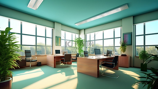 企业公司背景图片_现代办公室内部的 3d 渲染