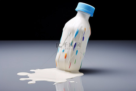 奶瓶婴儿背景图片_一个带有牛奶飞溅的白色牛奶瓶