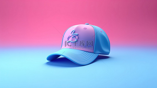 粉色背景在双色调 3D 可视化中突出显示蓝色棒球帽