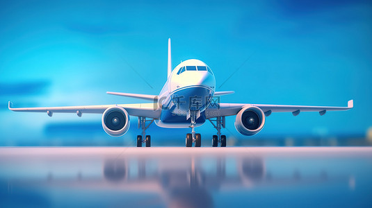 机场平面背景图片_1 最小的 3D 概念飞机在蓝色跑道上翱翔