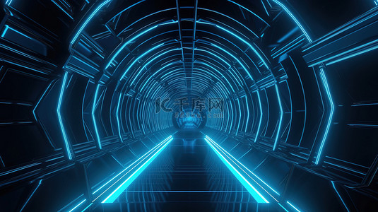 3d 插图背景霓虹灯星空隧道在蓝色 4k 超高清超空间