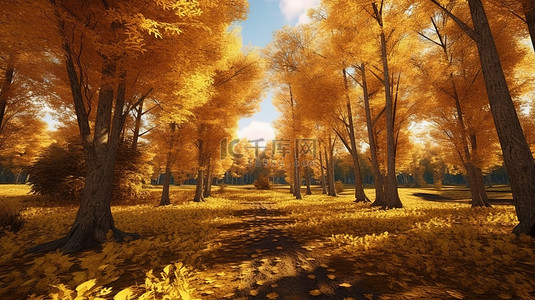 树冠背景图片_生动的秋叶照亮了森林树冠 3D 渲染