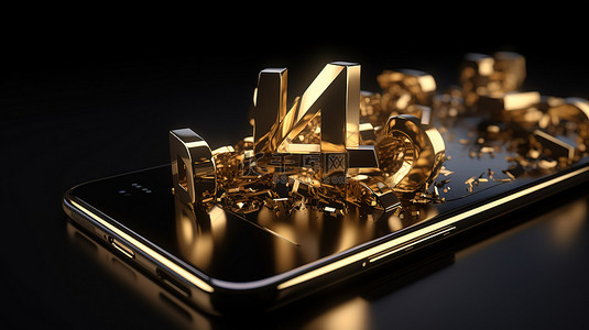 4k 社交媒体支持者用金色智能手机和 3d 数字庆祝