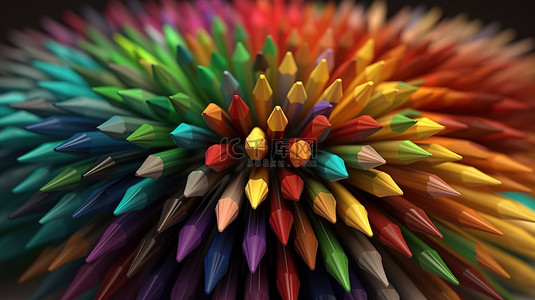 心型卷笔刀背景图片_3D 渲染中的彩色铅笔阵列