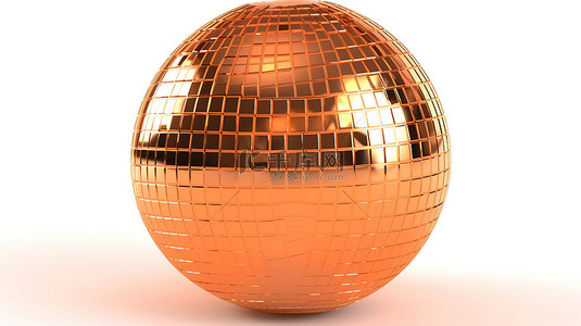 白色背景隔离 3d 渲染的迪斯科舞会反射橙色金属辉光