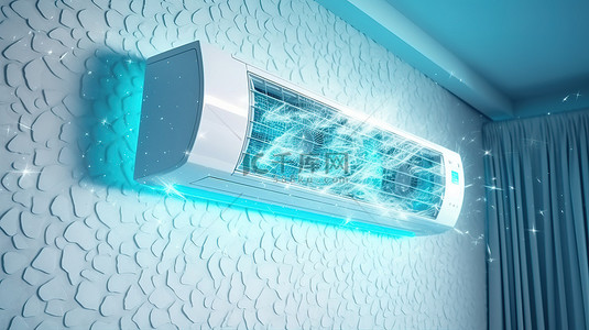 像素风办公室背景图片_空调室内机冻结到位的 3D 渲染