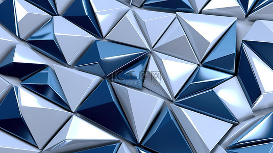 蓝色和白色三角形的 3d 渲染背景