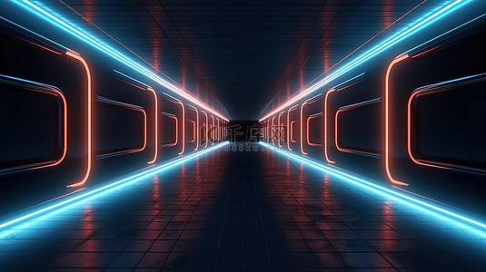 黑色工业背景图片_工业地下隧道的发光水泥走廊 3d 渲染