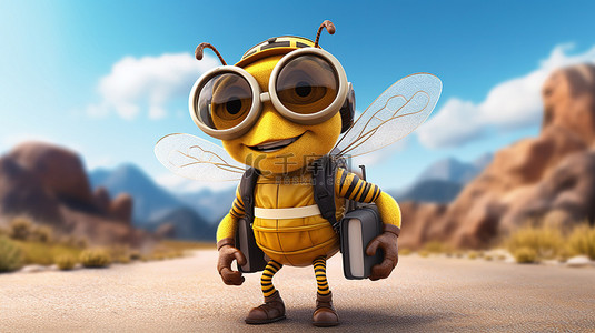 3D 背包插图中顽皮的旅行者蜜蜂