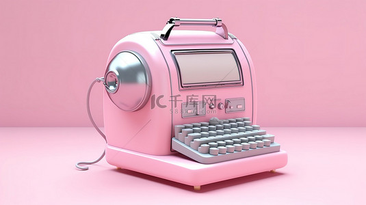 迷人的复古电脑卡通粉色 3D 插图