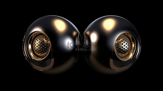 黑色背景上球形音频扬声器的 3D 渲染