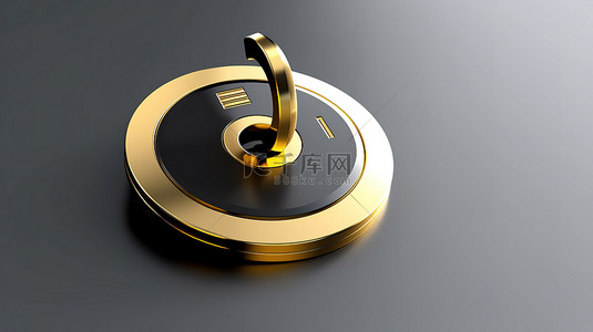 商业图标元素背景图片_豪华金色标签图标3D渲染圆形钥匙按钮ui ux元素