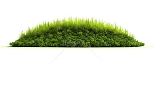 白色背景上连绵起伏的绿色山丘的孤立草地的 3D 渲染