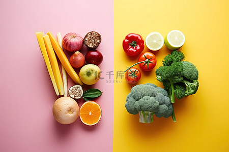 吃蔬菜水果背景图片_一张显示我们吃什么以及如何选择蔬菜的照片