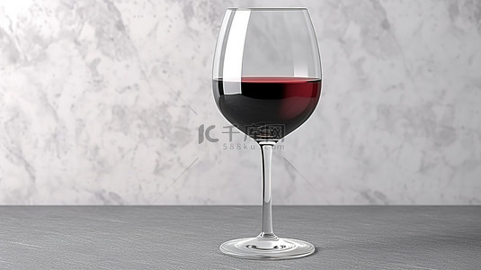 优雅的红酒装在光滑的玻璃杯中，在平静的灰色背景上，用于酒吧菜单插图 3D 渲染图像