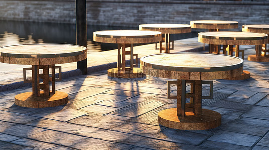 户外小茶几背景图片_时尚的户外桌子，适合时尚工业咖啡或餐饮空间 3D 渲染
