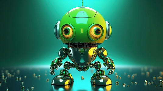 科技动漫背景图片_绿色机器人的 3d 角色