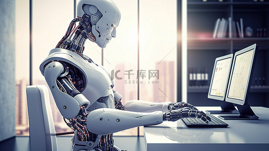 自动化背景图片_自动化办公室工作人员概念中 3D 渲染人工智能机器人或机器人的问候