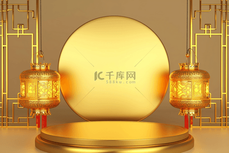 k镂空背景图片_金色3d新年立体展台背景