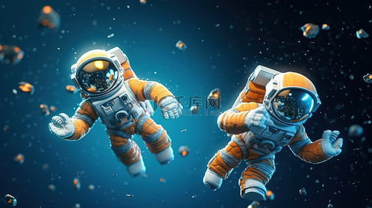 宇航员在飞行中的 3d 插图