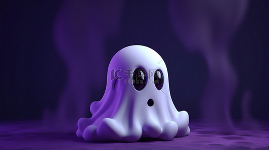 充满活力的紫色背景上可爱的 3d 幽灵