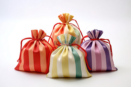 福袋福袋背景图片_白色表面上的一组彩色礼品袋