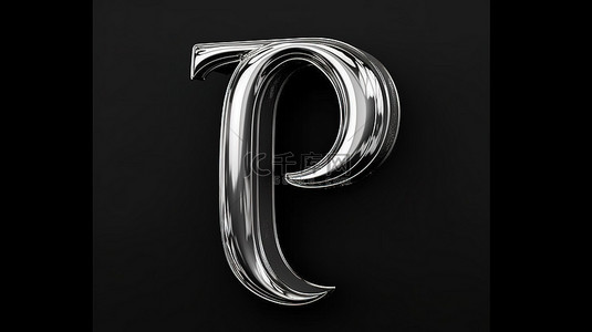 字母 p 的 3d 渲染黑色手写脚本字体
