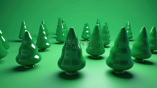 圣诞树图标背景图片_3d 渲染的绿色树荫下的圣诞树图标